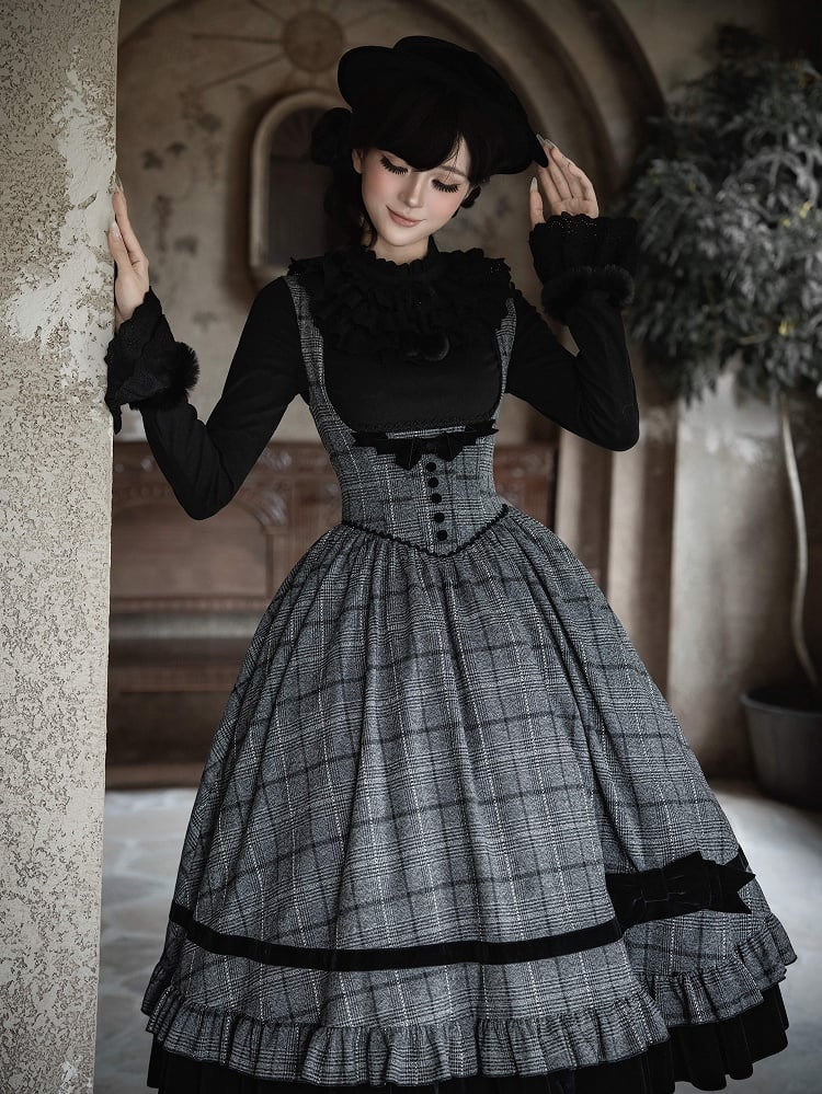 Top Autumn for Sleeves Ruffles Black and Neckline Long Layered Winter