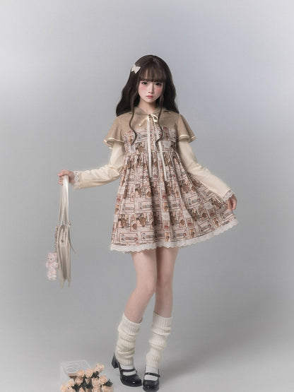 Dress Light Brown Cape Cute With Design Long Print Sleeve Ear Fashion Bear Hooded Kawaii