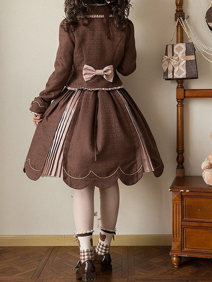 Skirt Sweet Scalloped Chocolate Lolita Brown Pleating Details with Edge Trim