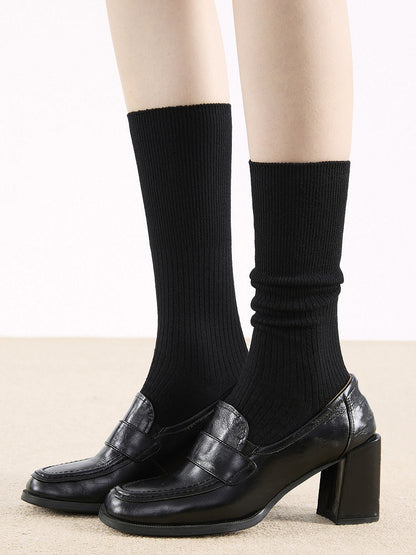 Socks Knit Ribbed 6-Color Calf