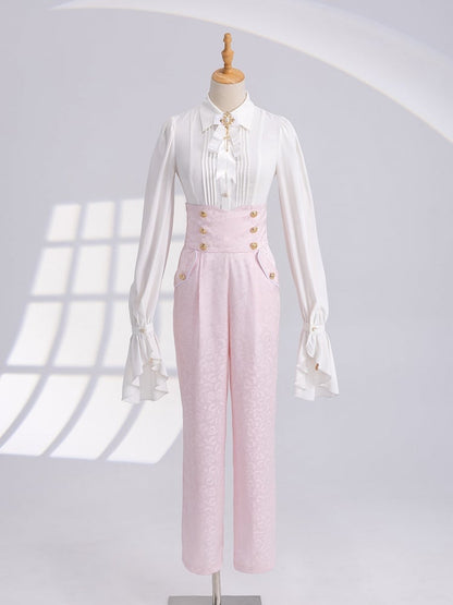 Cherry Blossom Print High-Rise Trousers in Sakura Pink - DevilInspired Exclusive Collection