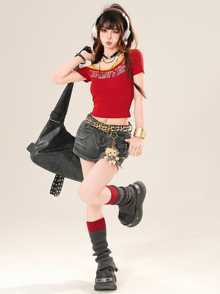 Neckline Asymmetrical Bittersweet Glamorous Letter Blue/Red