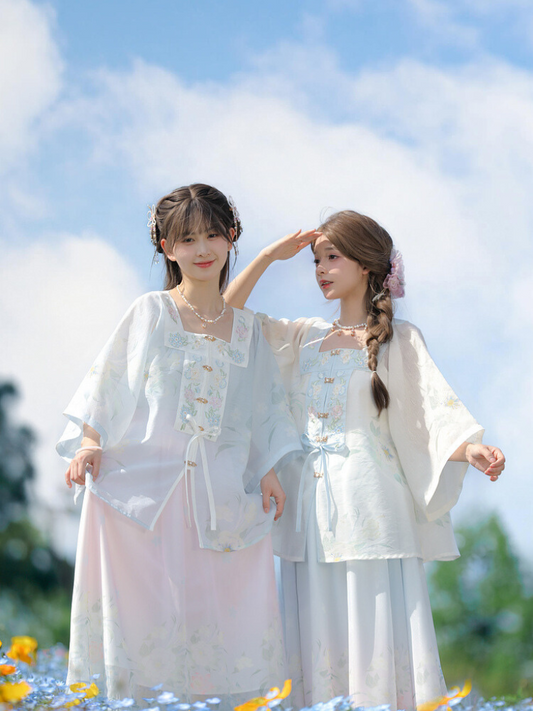 グラデーションカーディガンスカート ファンタジーシフォンフラワー