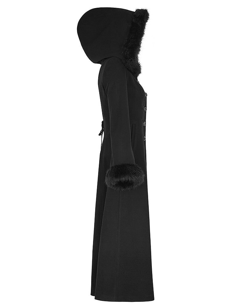 Black Gothic Long Worsted Floral Disc Coat