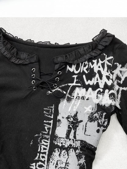 Kleid Schwarz Y2K Print Design