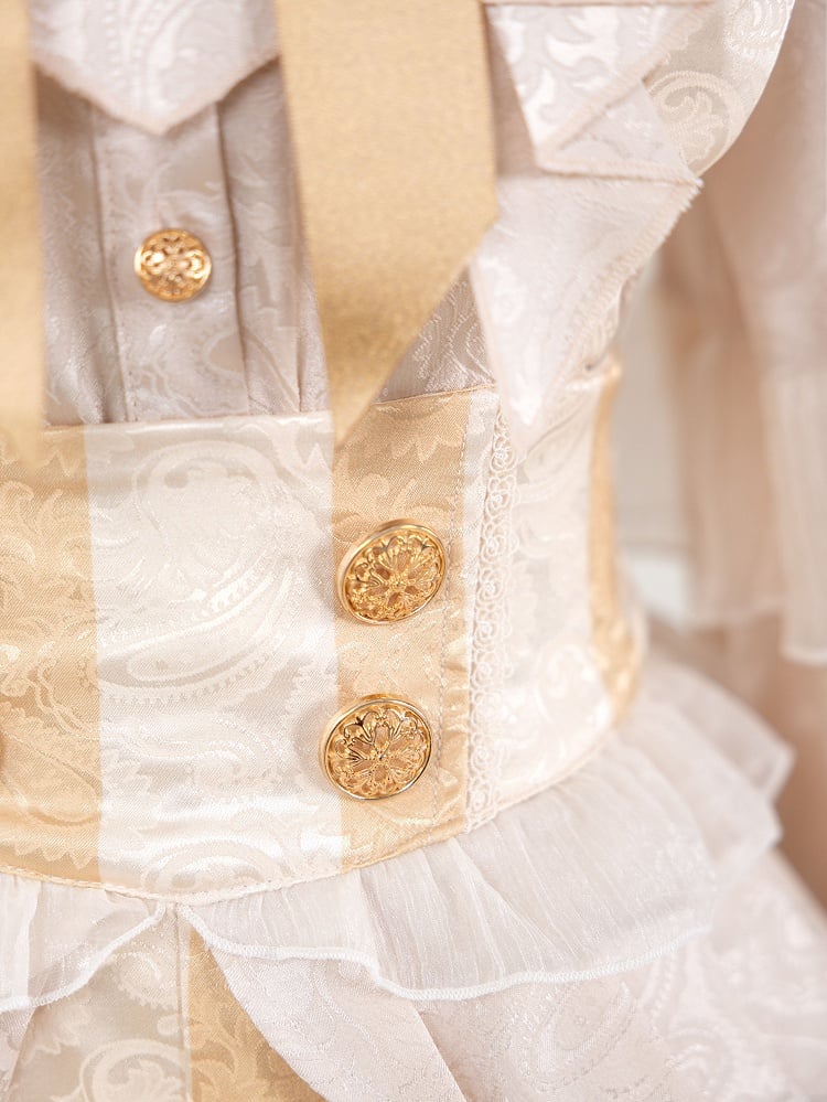 Pattern Sleeves Long Shorts Striped Champagne + Neckline Overall Ouji Outfit Lolita Prince Ruffle Shirt