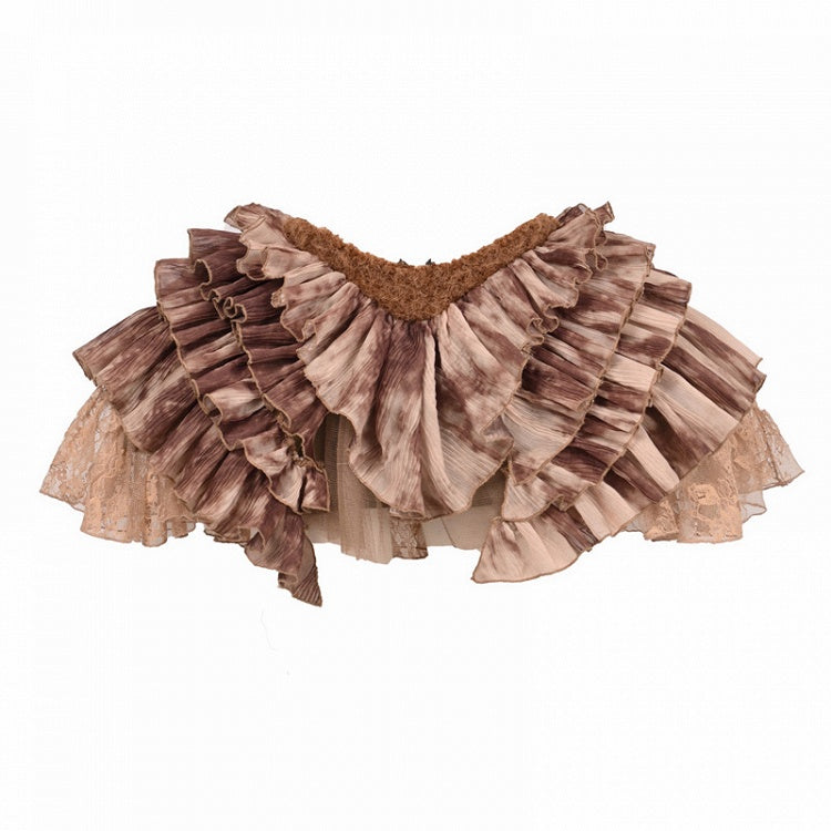 Brown Low Waist Fairy Goth Tie Dye Tiered Ruffles Skirt with Shorts Lining