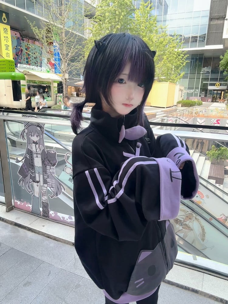 Jacket - Purple Black Decor Cotton Fish