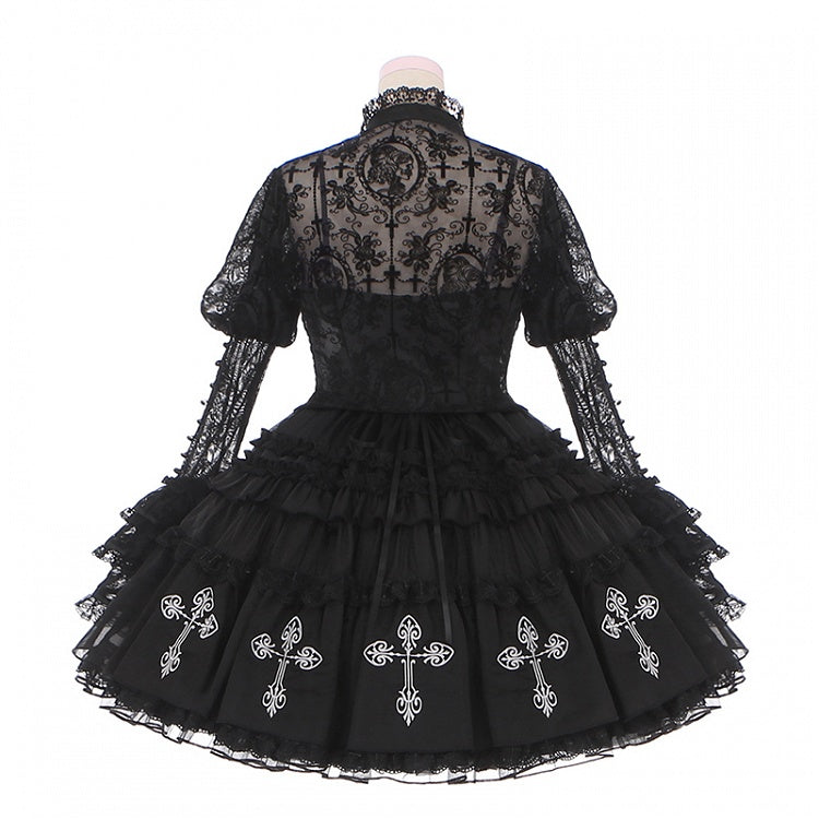 Gothic Lolita Kuro Black Floral Lace Blouse