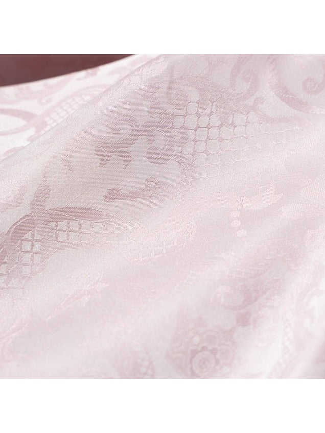Pink Hanfu-Inspired Satin Long Sleeve Top with Floral Print - Yimu Walnut