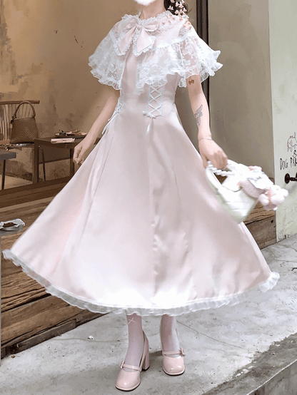 Lace-Up Waist with Pink Style Lace Polished Landmine Cape - Dress Sweet