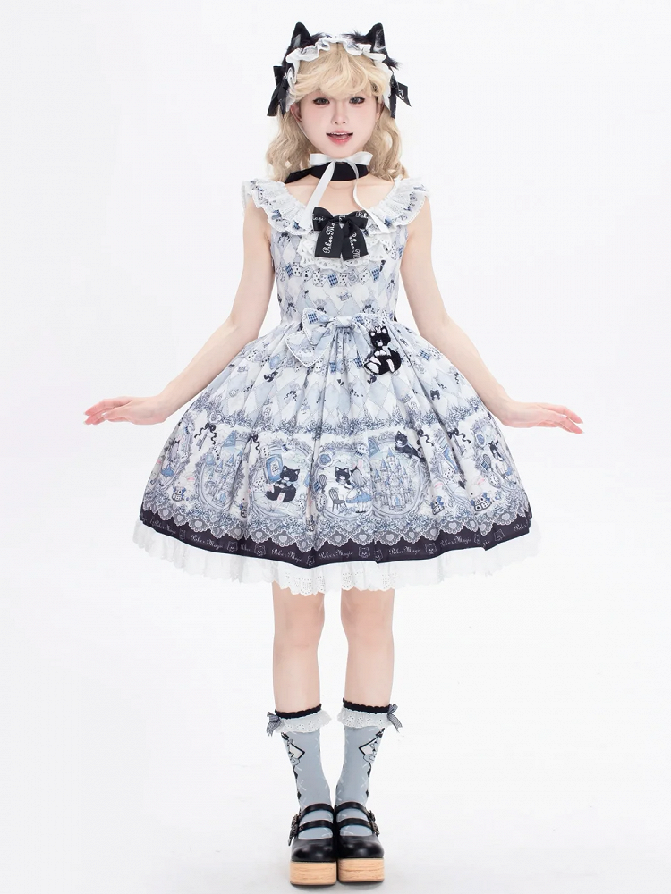 不思議の国のアリステーマのバニースイートロリータジャンパープリントスカートとアリスキティドレス