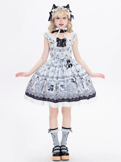 不思議の国のアリステーマのバニースイートロリータジャンパープリントスカートとアリスキティドレス