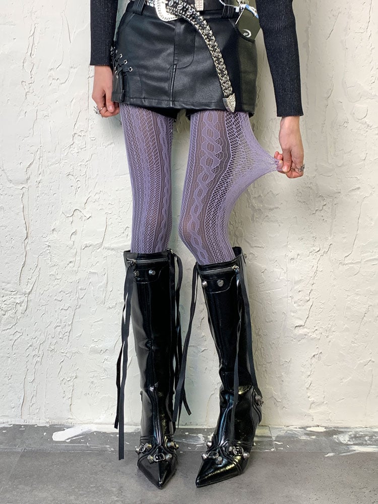 パープルY2Kホローアウトタイツ