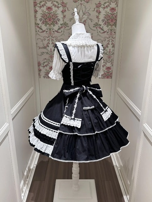 Monochrome Snowflake Cotton JSK Dress with Ruffle Trim
