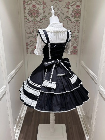 Monochrome Snowflake Cotton JSK Dress with Ruffle Trim