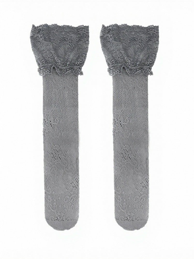 Four-Color Lace Trim Semi-Sheer Overknee Stockings - ModaSwings