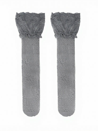 Four-Color Lace Trim Semi-Sheer Overknee Stockings - ModaSwings