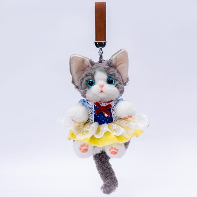 Cute Black/Gray/White with Skirt Yellow Devon Keychain Cat Accent
