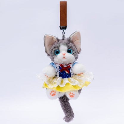 Cute Black/Gray/White with Skirt Yellow Devon Keychain Cat Accent