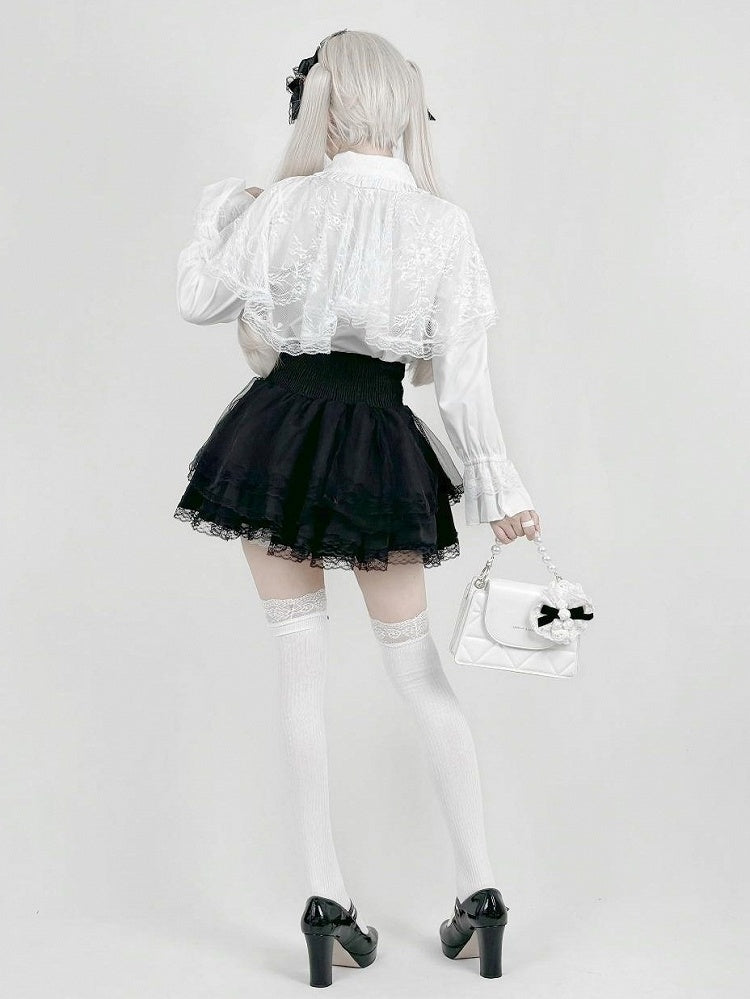 Snow White Lace-Cape Top with Long Sleeves - AMAHAKAWA