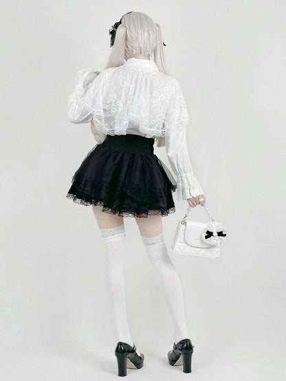 Snow White Lace-Cape Top with Long Sleeves - AMAHAKAWA