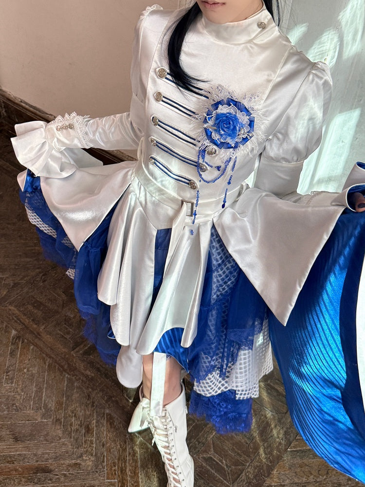 White & Blue Irregular Hem Layered Skirt - THE 400BLOWS