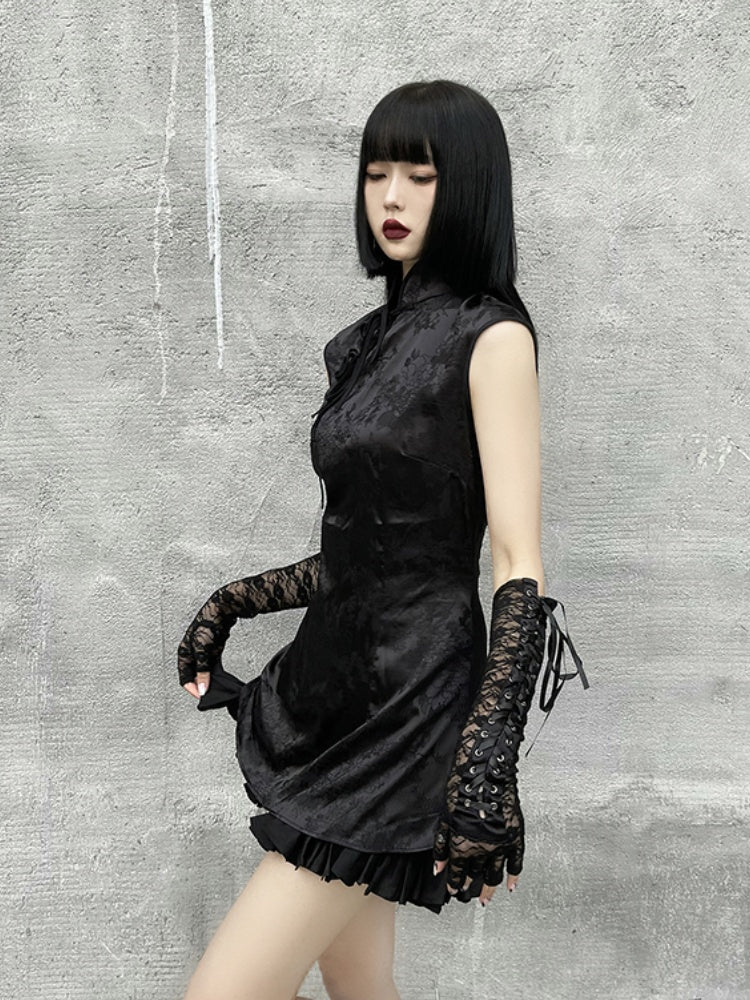 Gothic schwarze fingerlose Handschuhe mit Schnürdetail