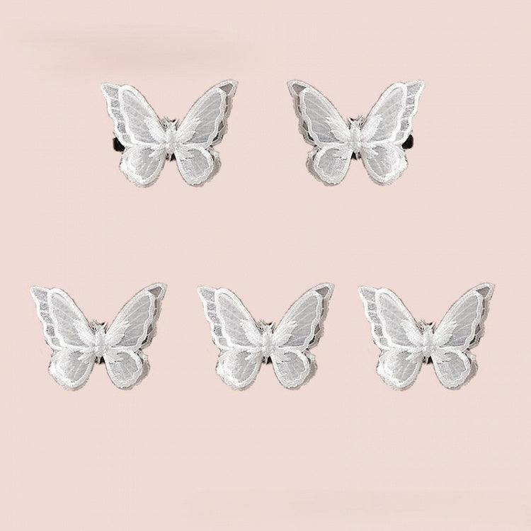 Hairclips/Brooches White/Black Embroidered Butterfly
