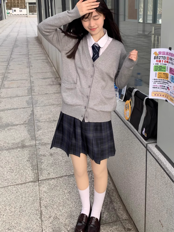 Skirt Uniform Pattern JK 42CM Plaid Blue Pleated