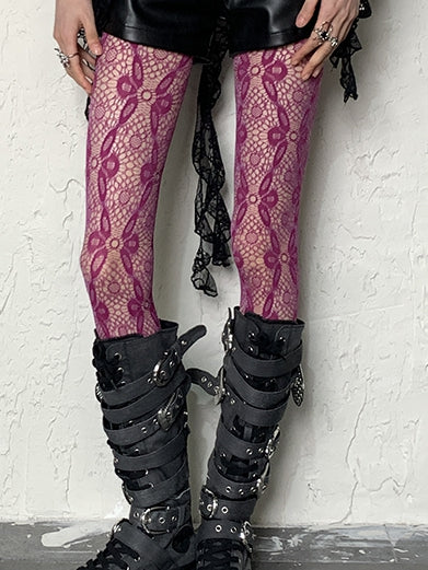 くり抜きレッドタイツ柄花柄Y2Kローズ