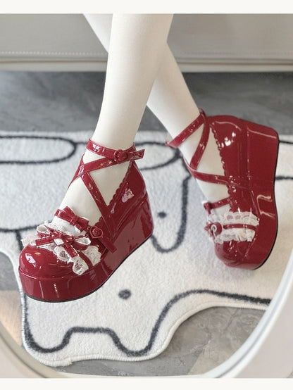 Platform Red Lolita Toe Mary Janes Round -