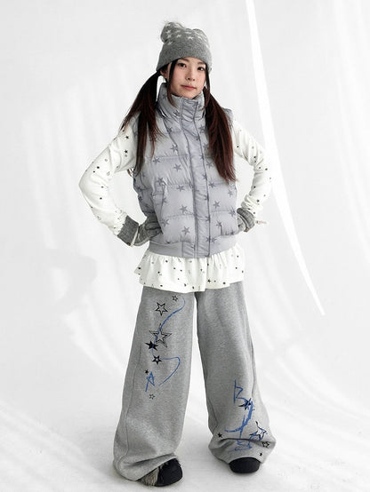 Veste amovible avec manches détachables à motif étoiles et capuche en duvet gris et peluche amovible, multipositions