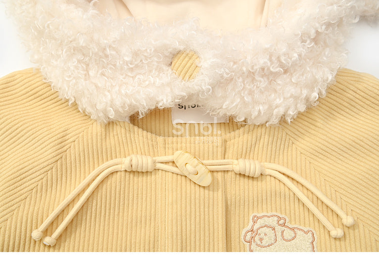Milchgelber süßer Cord-Dufflecoat mit Lammkapuze
