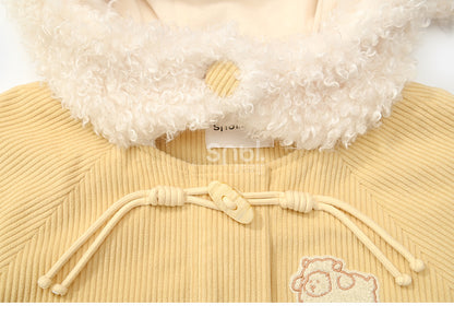 Milchgelber süßer Cord-Dufflecoat mit Lammkapuze