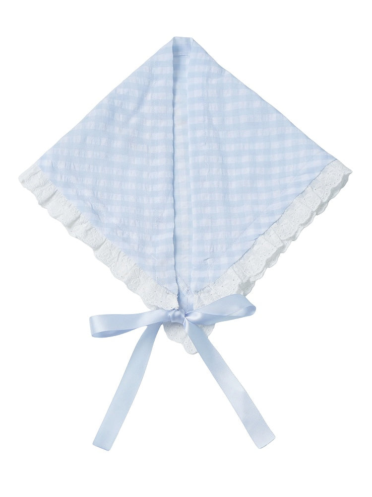 Gingham Lace Trim Headscarf - PINK SAVIOR