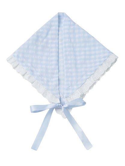 Gingham Lace Trim Headscarf - PINK SAVIOR