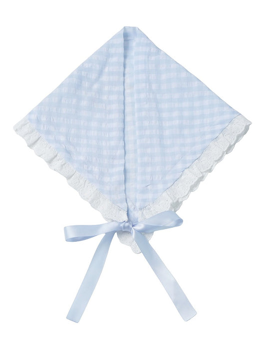 Gingham Lace Trim Headscarf - PINK SAVIOR