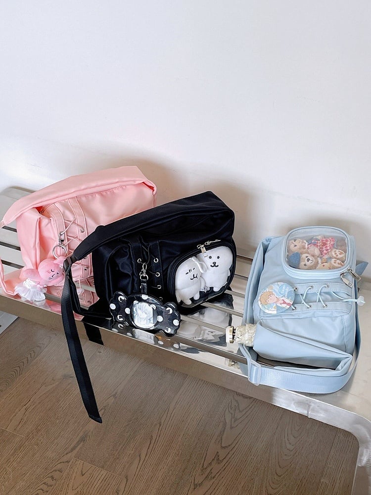 Transparent Pocket Ita Bag with Wide Straps