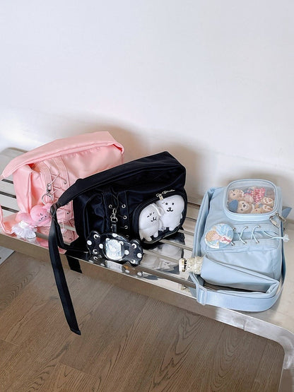 Transparent Pocket Ita Bag with Wide Straps