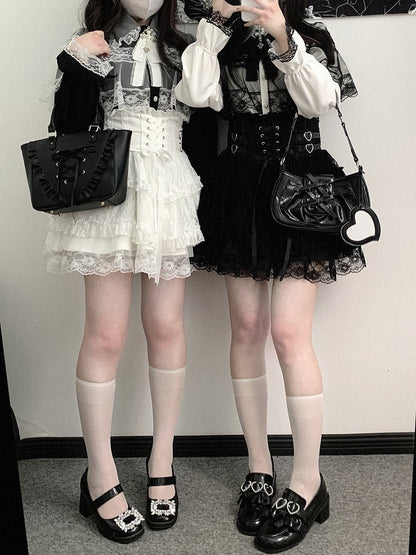 | Tiered Jirai 5 Lace-Up High Skirt Heart Colors Buckles Waist Kei Detail Lace