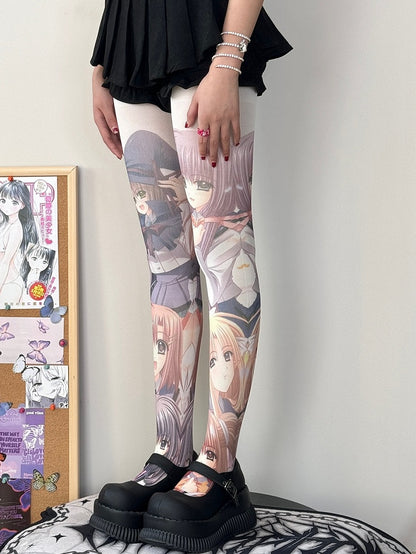 Weiße Strumpfhose mit Cartoon-Print für Mädchen