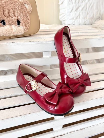 Flats Bow Sweet Bear Top Buckles at Hugging Lolita with Red Wine Heart