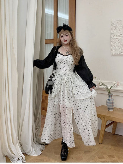Plus Size White Polka Dot Tiered Maxi Dress with Lace - Hard Candy