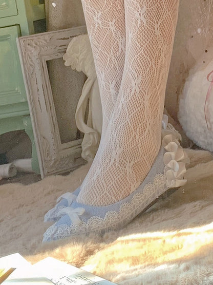 Flats Elegant Toe Slip-On Pointed Blue Lolita Accent Bow with -