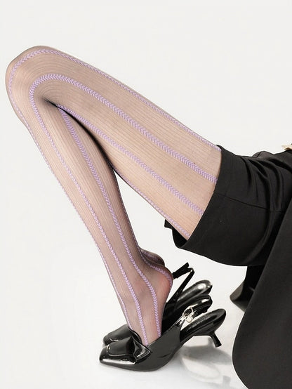 3 Colors Semi-sheer Tights with Striped Pattern - ModaSwings