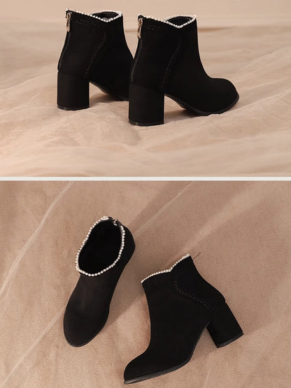 / Boots Qi Cuff Black High-heel Regular Version Lolita Thicken Beaded