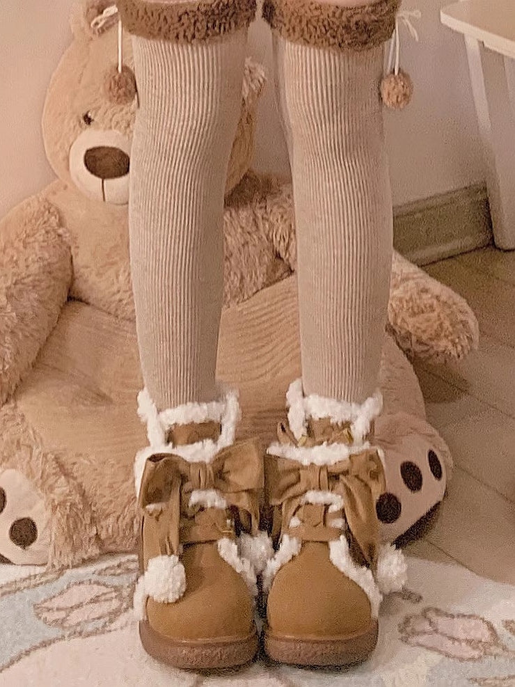 Fleece Winter with 5.5cm System Heel Brown Closure - Hybrid Boots Lolita Cozy Sweet