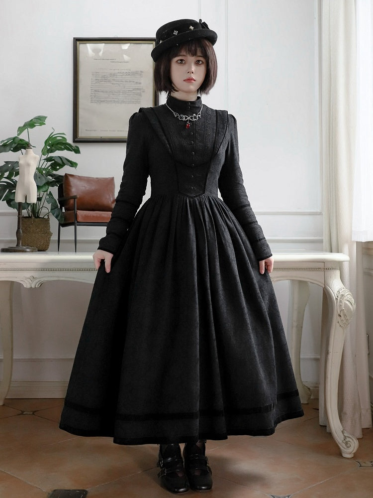 Black Elegant Edwardian Maid Lolita Long Sleeves Dress