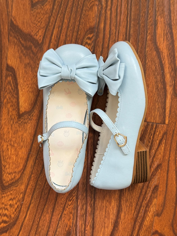 Mary Scalloped Jane Lolita Sweet Blue with Heeled Details Design Bow 3cm Shoes